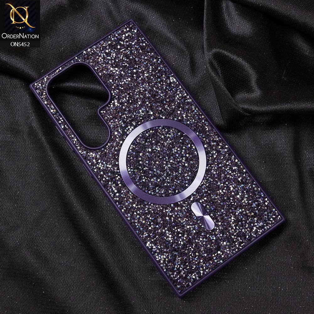 Samsung Galaxy S24 Ultra Cover - Purple - Luxury Bling Crystalline Rhinestones Shiny Glitter Magsafe Soft Borders Case - Futurestore.pk