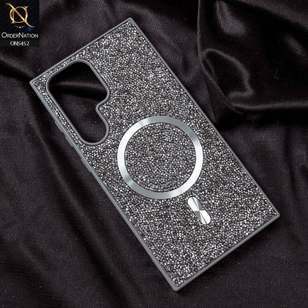 Samsung Galaxy S24 Ultra Cover - Titanium Gray - Luxury Bling Crystalline Rhinestones Shiny Glitter Magsafe Soft Borders Case - Futurestore.pk