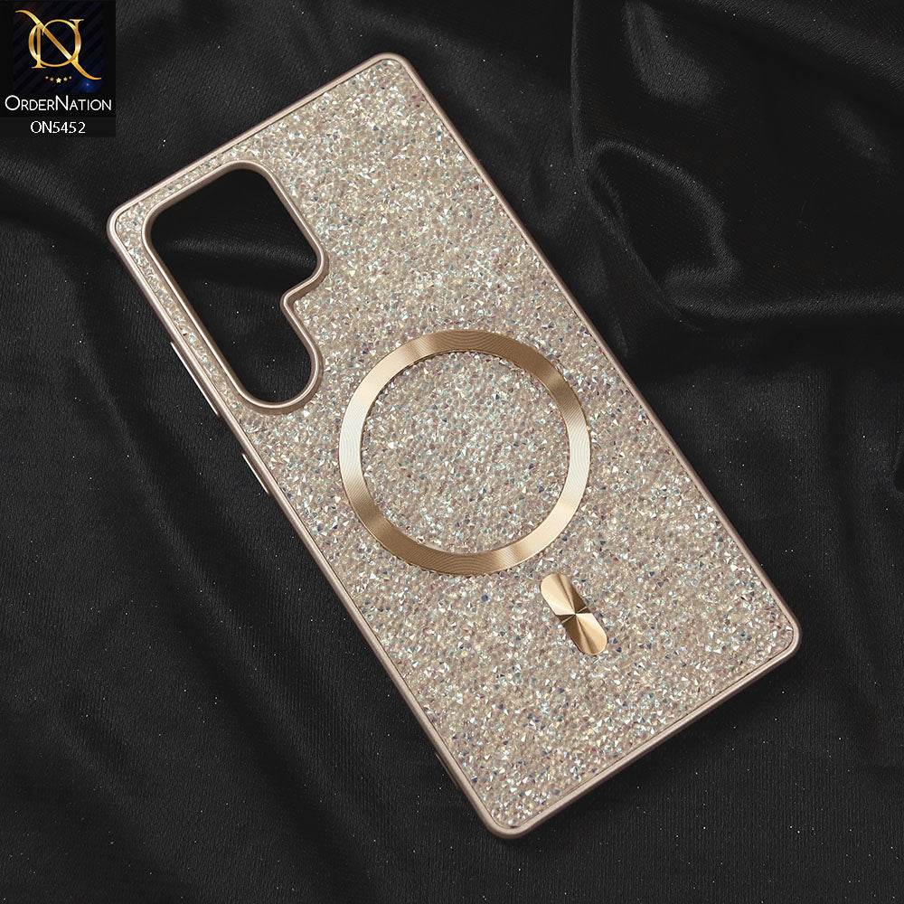 Samsung Galaxy S25 Ultra Cover - Golden - Luxury Bling Crystalline Rhinestones Shiny Glitter Magsafe Soft Borders Case - Futurestore.pk