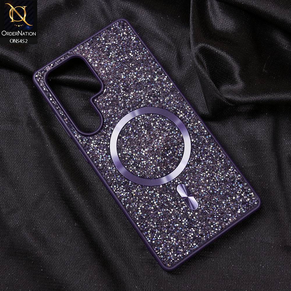 Samsung Galaxy S25 Ultra Cover - Purple - Luxury Bling Crystalline Rhinestones Shiny Glitter Magsafe Soft Borders Case - Futurestore.pk