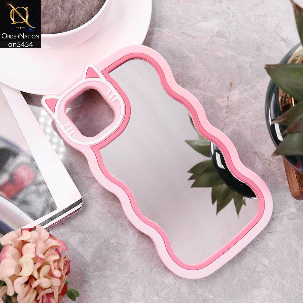 iPhone 13 Cover - Pink -Cute 3D Cartoon Soft Silicone Mirror Case - Futurestore.pk