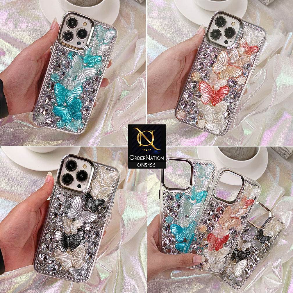 iPhone 13 Cover - Black - Elegant 3D Dreamy Butterfly Shiny Rhinestones Protective Soft Case - Futurestore.pk