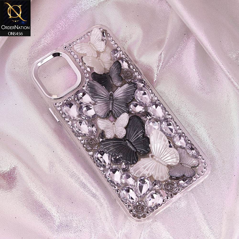 iPhone 13 Cover - Black - Elegant 3D Dreamy Butterfly Shiny Rhinestones Protective Soft Case - Futurestore.pk