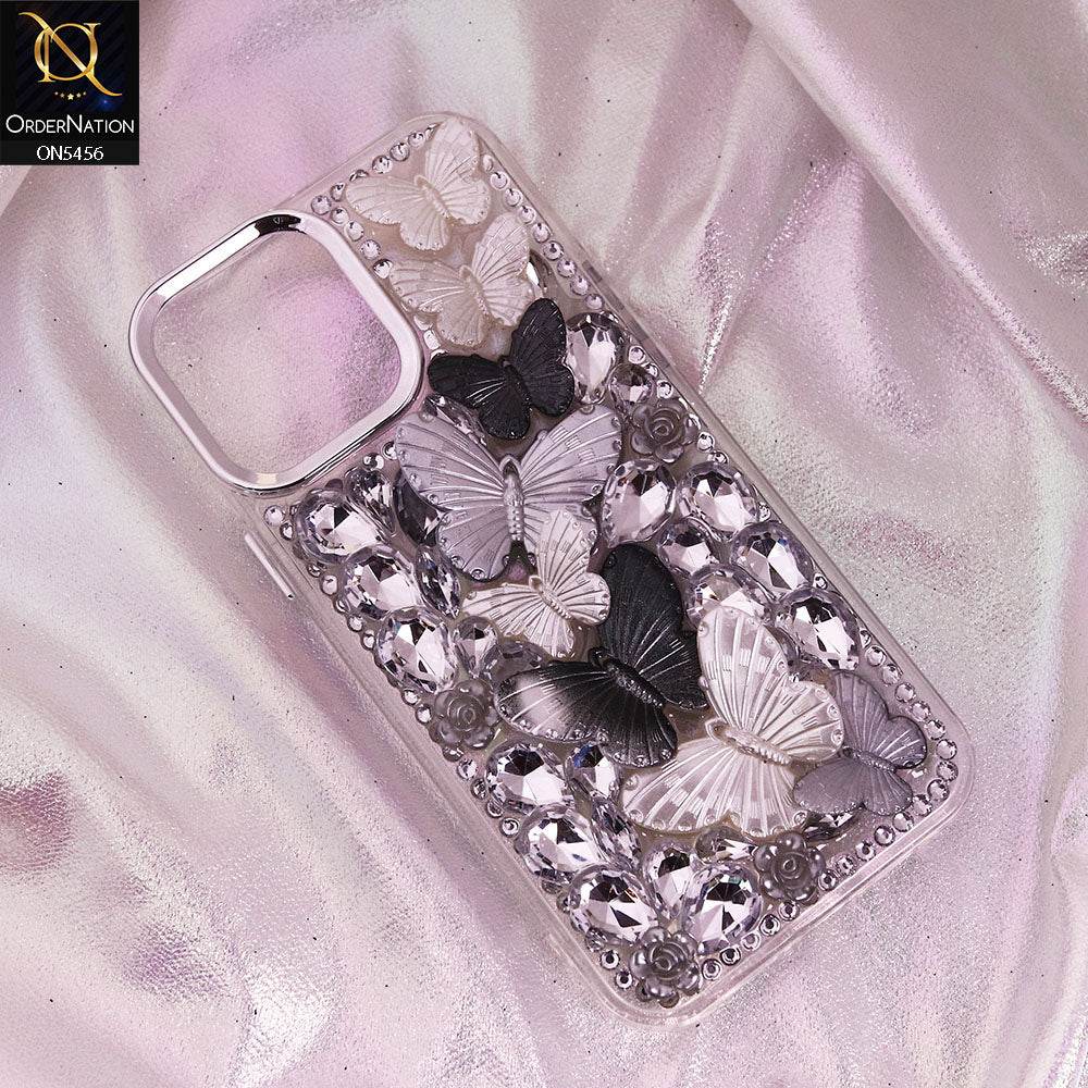 iPhone 16 Pro Max Cover - Black - Elegant 3D Dreamy Butterfly Shiny Rhinestones Protective Soft Case