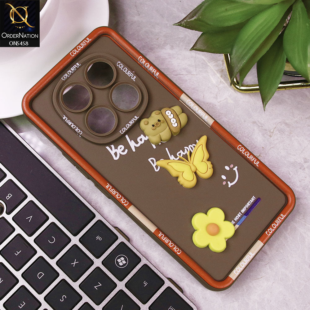 Xiaomi Redmi Note 14 Pro 4G Cover - Brown - Cute Smily 3D Cartoon Soft Silicon Case