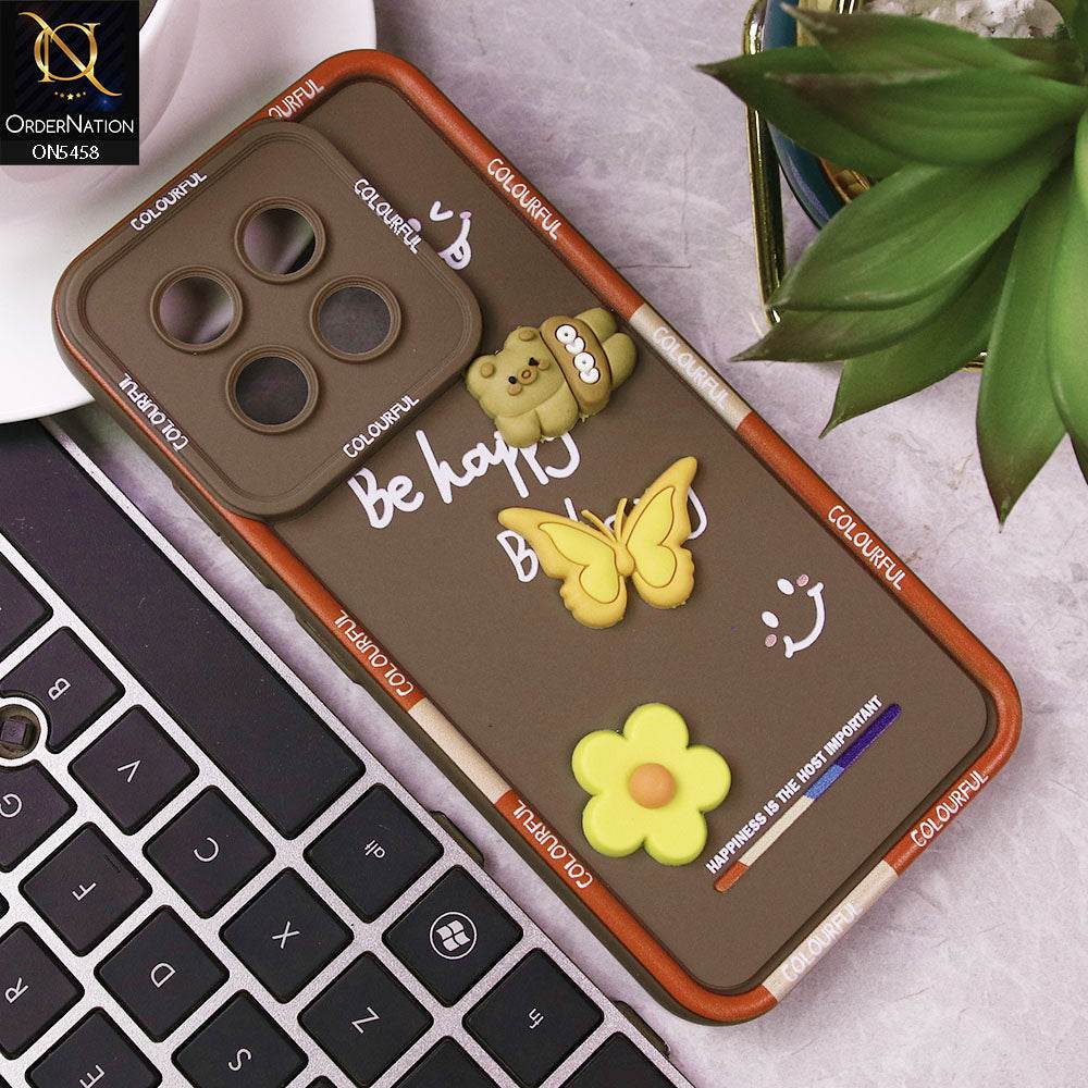Tecno Spark 30 Pro Cover - Brown - Cute Smily 3D Cartoon Soft Silicon Case - Futurestore.pk