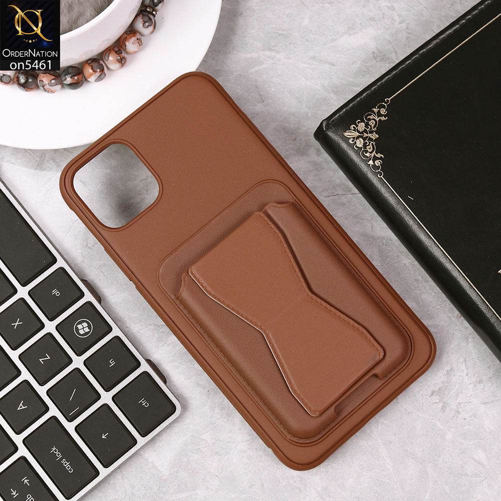 iPhone 11 Cover - Brown - New Protective Case with Card Holder And Bracket Stand Holder - Futurestore.pk