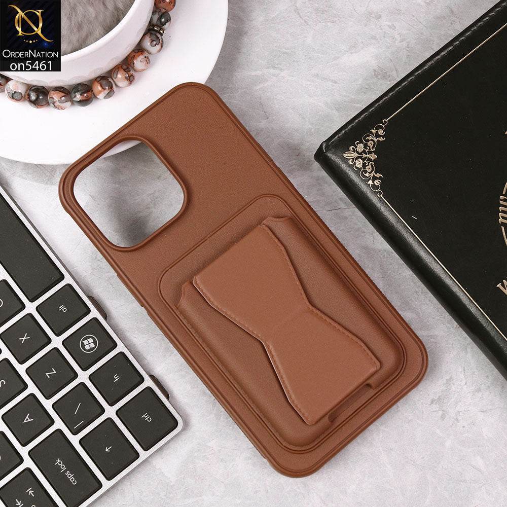 iPhone 16 Pro Max Cover - Brown - New Protective Case with Card Holder And Bracket Stand Holder - Futurestore.pk