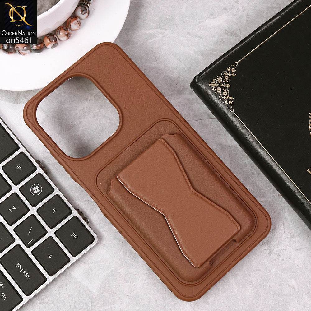 Infinix Smart 9 HD Cover - Brown - New Protective Case with Card Holder And Bracket Stand Holder - Futurestore.pk
