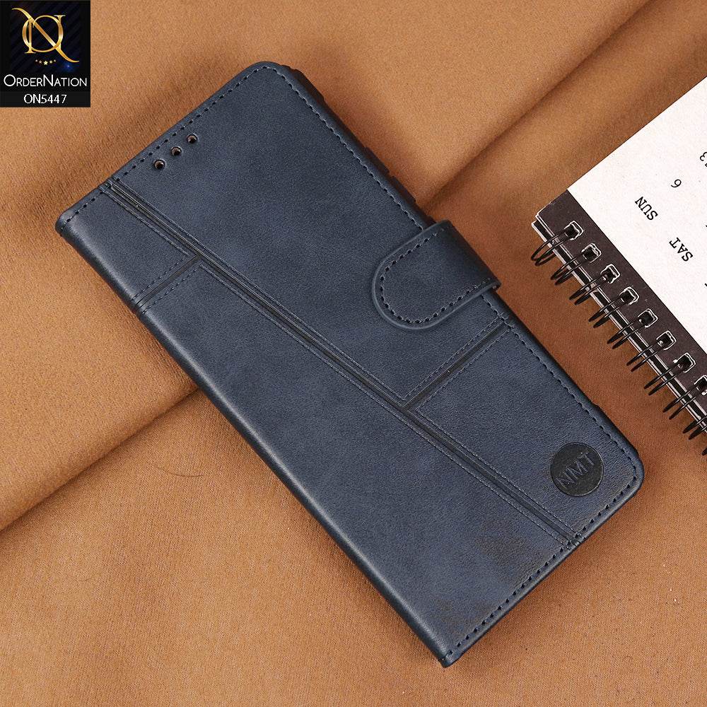 Tecno Camon 40 Pro Cover - Blue - Premium Leather Megantic Flip Book Covers With Card Holding Option - Futurestore.pk
