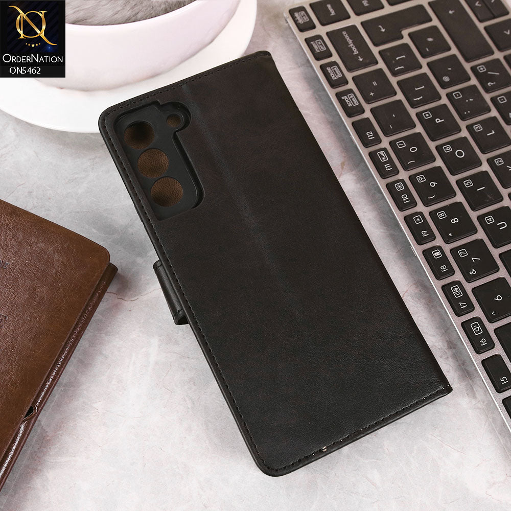Samsung Galaxy S22 Plus 5G Cover - Black - Premium Leather Magnetic Flip Book Covers With Card Holding Option