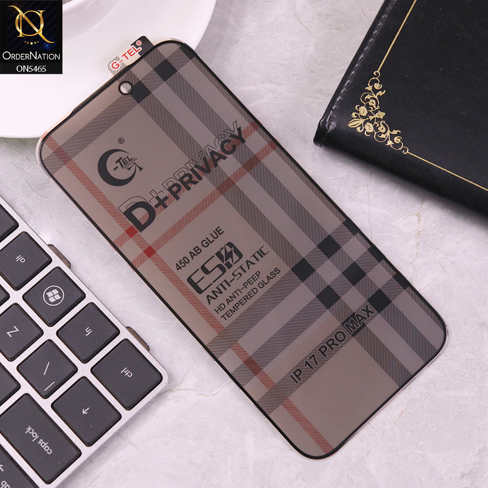 iPhone 17 Pro Max Screen Protector - Black - Privacy Glass Screen Protector G-tel D+ Privacy HD Anti-Peep Tempered Glass