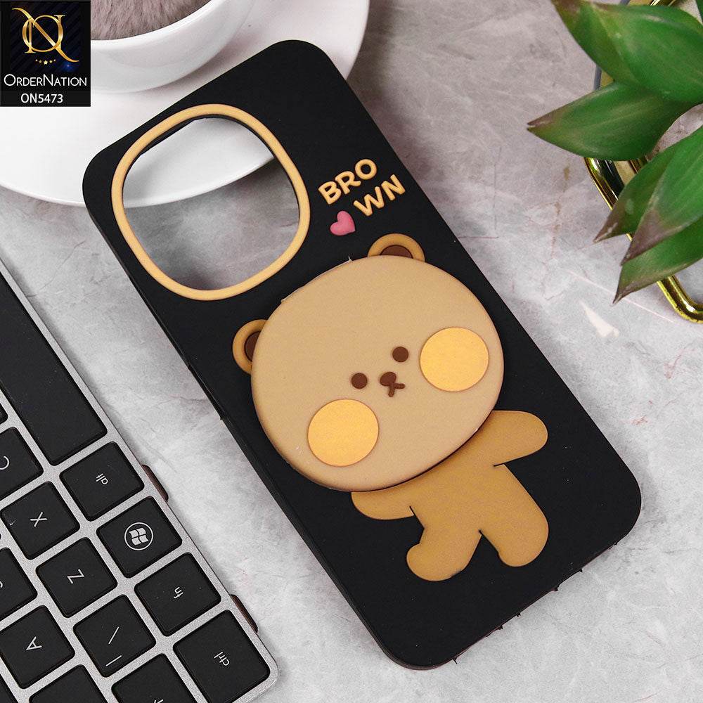 Infinix Smart 9 HD Cover - Black - Cute 3D Bear Soft Case - Futurestore.pk