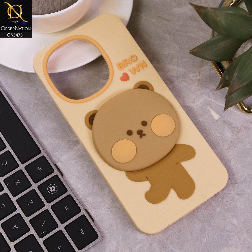 Infinix Smart 9 HD Cover - Peach - Cute 3D Bear Soft Case - Futurestore.pk