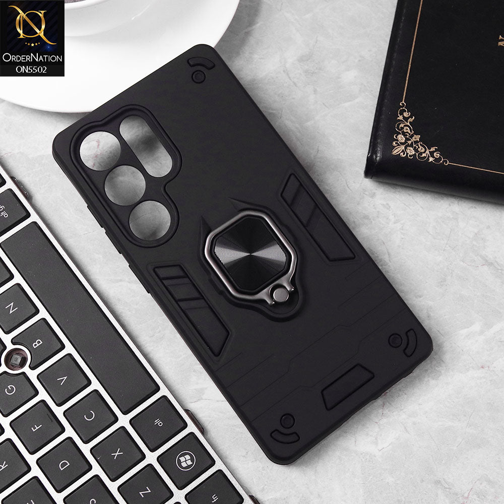 Samsung Galaxy S25 Ultra Cover - Black - New Dual PC + TPU Hybrid Style Protective Soft Border Case With Kickstand Holder