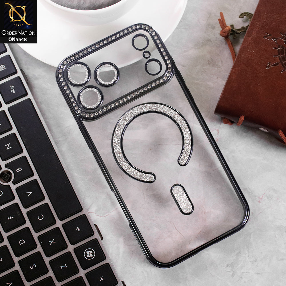 iPhone 17 Pro Max Cover - Black - New Premium Rhine Stone Bling Clear Case With Glitter Magsafe Style Case