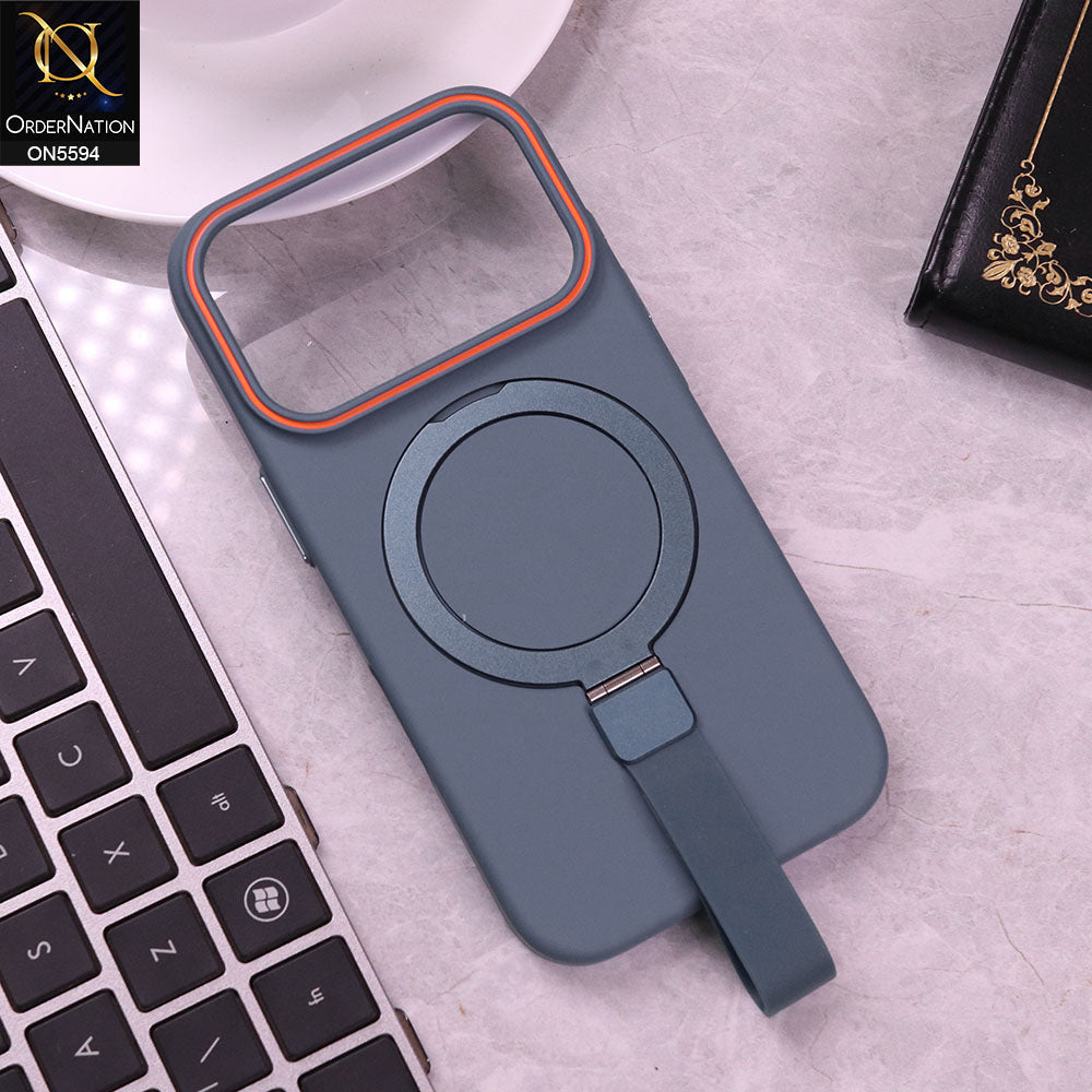 iPhone 17 Pro Max Cover - Blue - Trendy Magsafe Magnetic Kickstand Holder With Silicon Grip Protective Hard Shell Case