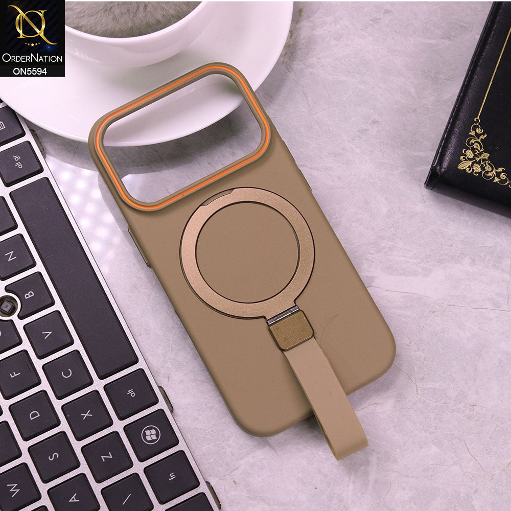 iPhone 17 Pro Max Cover - Brown - Trendy Magsafe Magnetic Kickstand Holder With Silicon Grip Protective Hard Shell Case