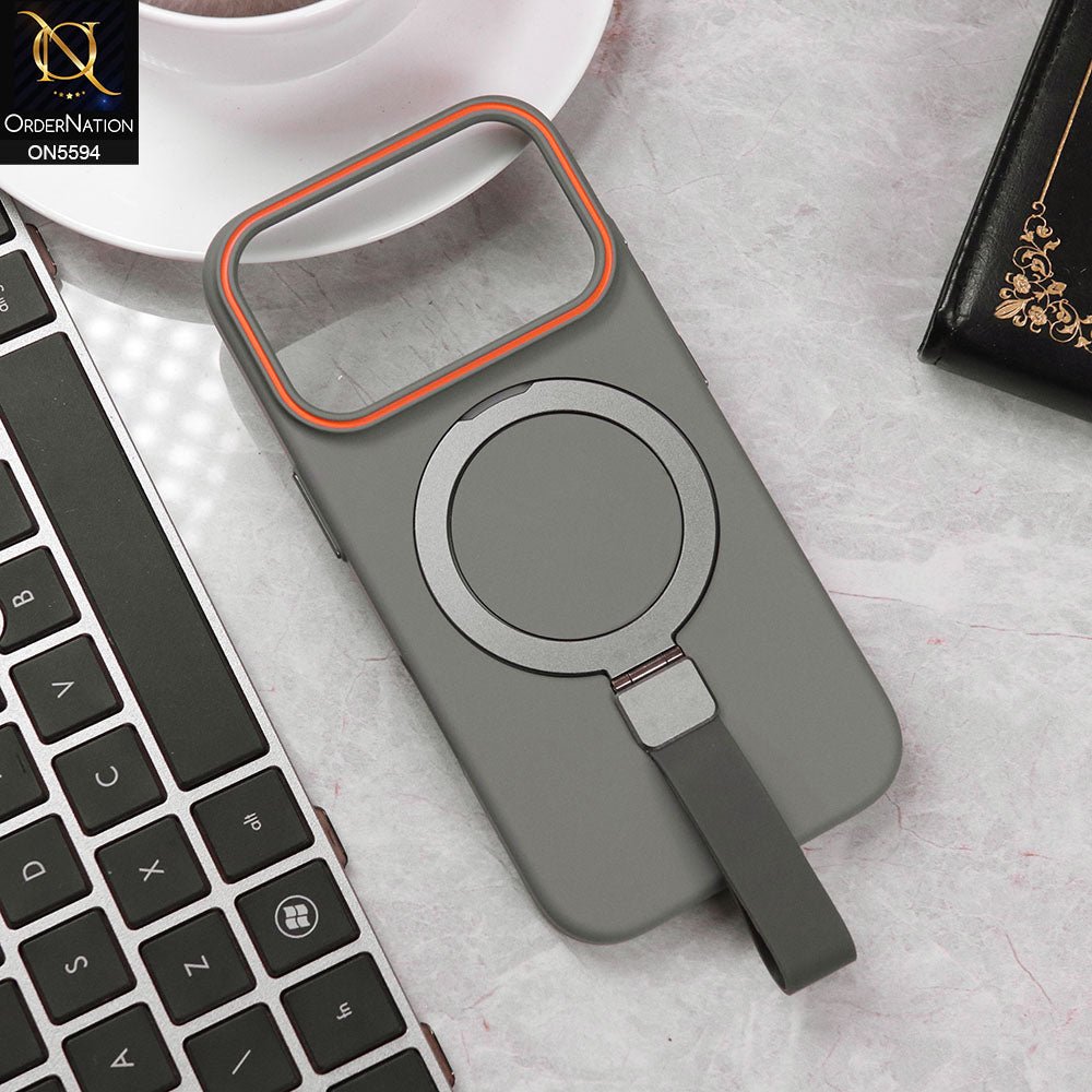 iPhone 17 Pro Max Cover - Gray - Trendy Magsafe Magnetic Kickstand Holder With Silicon Grip Protective Hard Shell Case