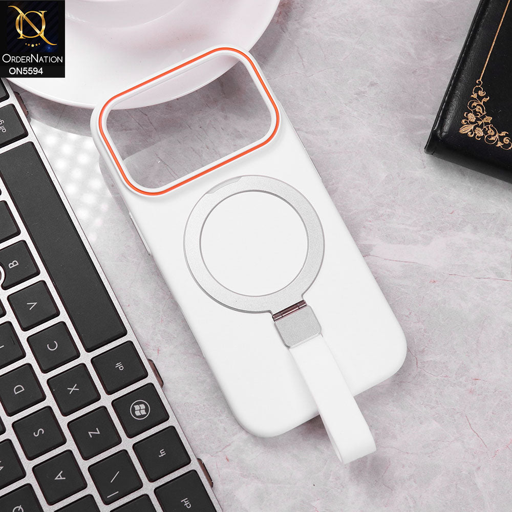 iPhone 17 Pro Max Cover - White - Trendy Magsafe Magnetic Kickstand Holder With Silicon Grip Protective Hard Shell Case
