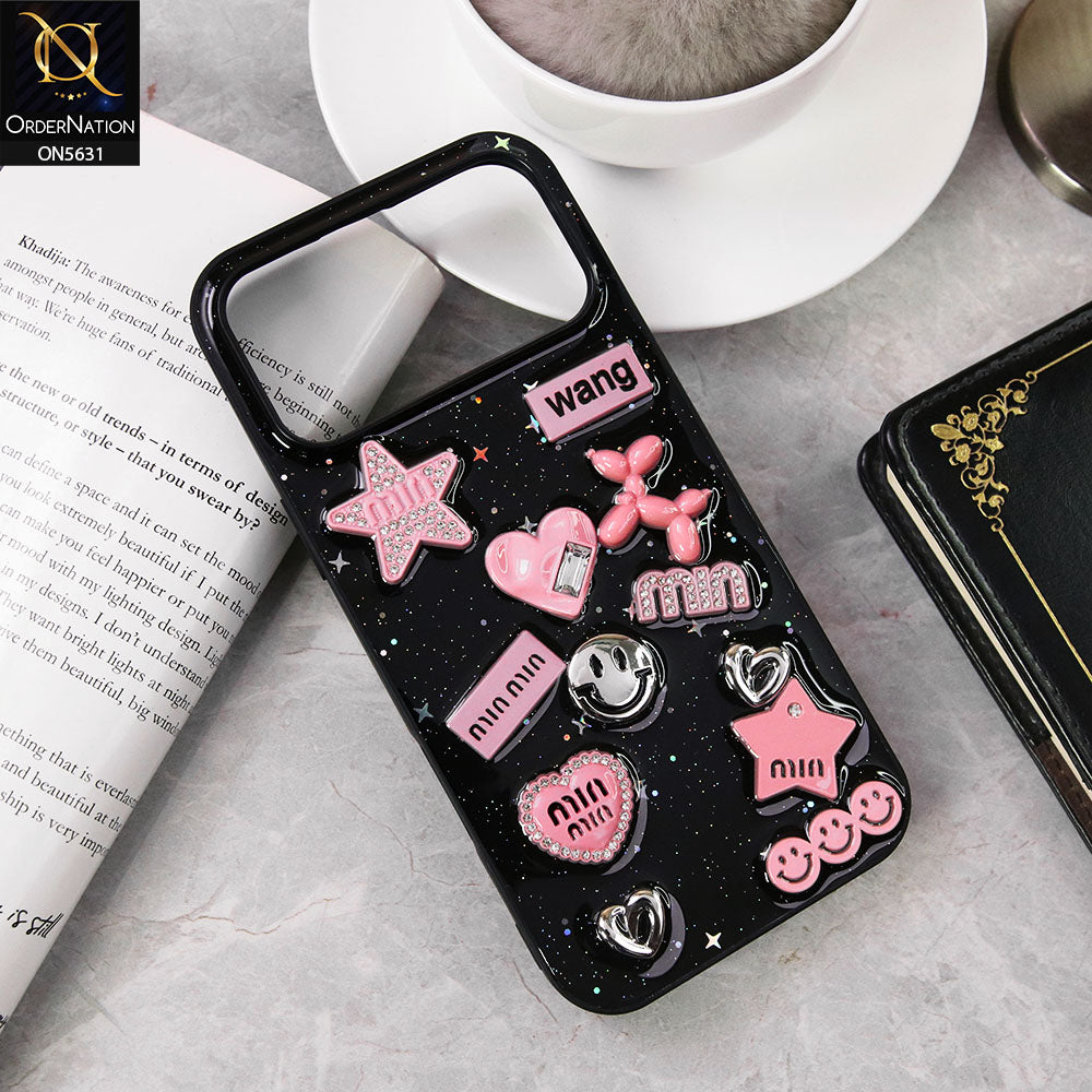 iPhone 17 Pro Max Cover - Design 1 - 3D Cartoon Pink Love Heart Little Star Glossy Surface Case