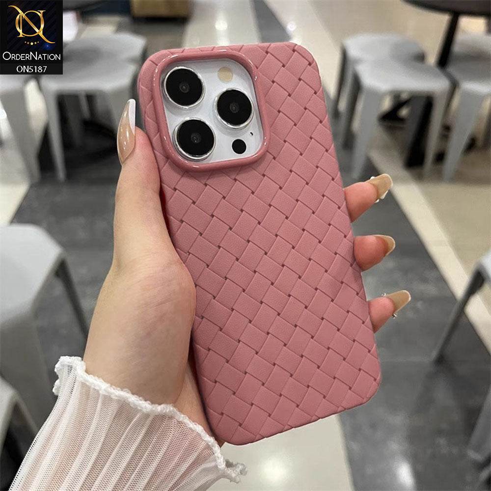 iPhone 16 Pro Max Cover - Pink - New Woven Design Leather Feel Soft TPU Case - Futurestore.pk