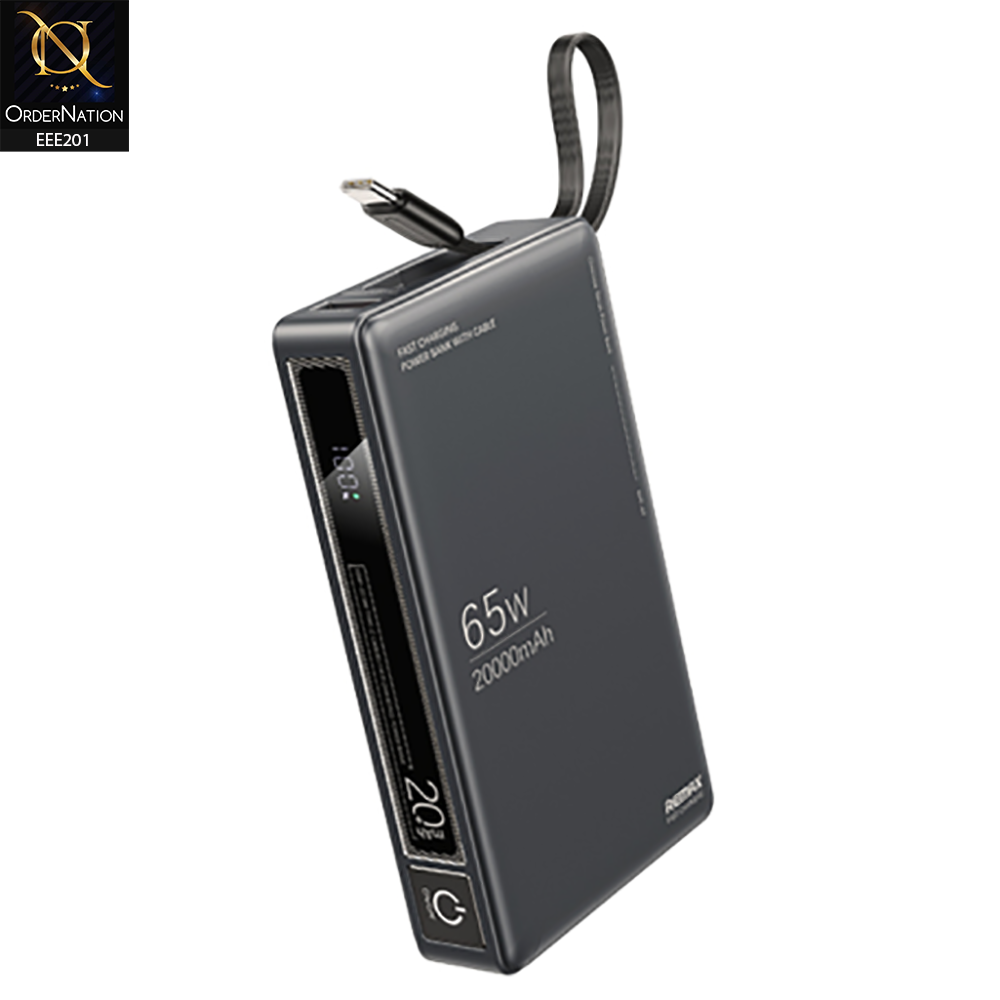 REMAX Wingle Series 65W+22.5W Type-C Cabled Fast Charging and portable handle Power Bank 20000 mAh RPP-87 - Gray