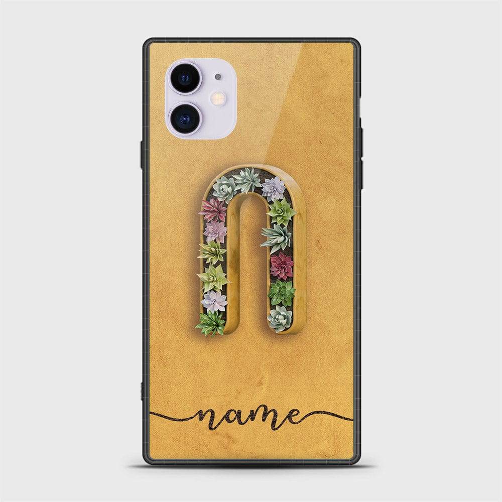 iPhone 11 Cover -Personalized Alphabet Series - HQ Ultra Shine Premium Infinity Glass Soft Silicon Borders Case Square Style Design2