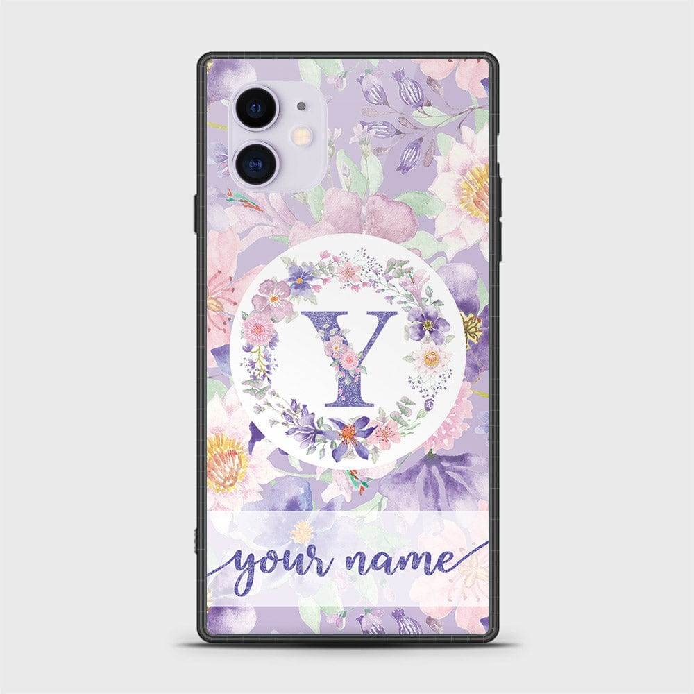 iPhone 11 Cover -Personalized Alphabet Series - HQ Ultra Shine Premium Infinity Glass Soft Silicon Borders Case Square Style Design3