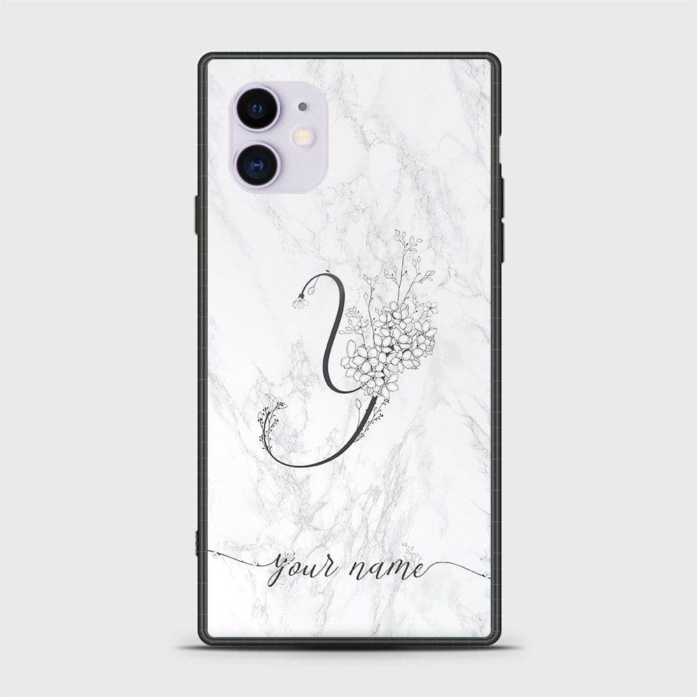 iPhone 11 Cover -Personalized Alphabet Series - HQ Ultra Shine Premium Infinity Glass Soft Silicon Borders Case Square Style Design4