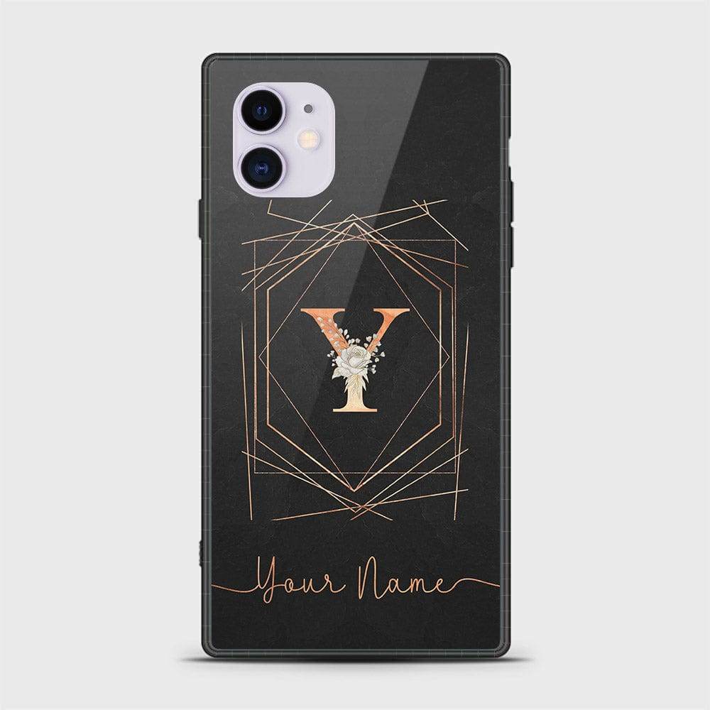 iPhone 11 Cover -Personalized Alphabet Series - HQ Ultra Shine Premium Infinity Glass Soft Silicon Borders Case Square Style Design7