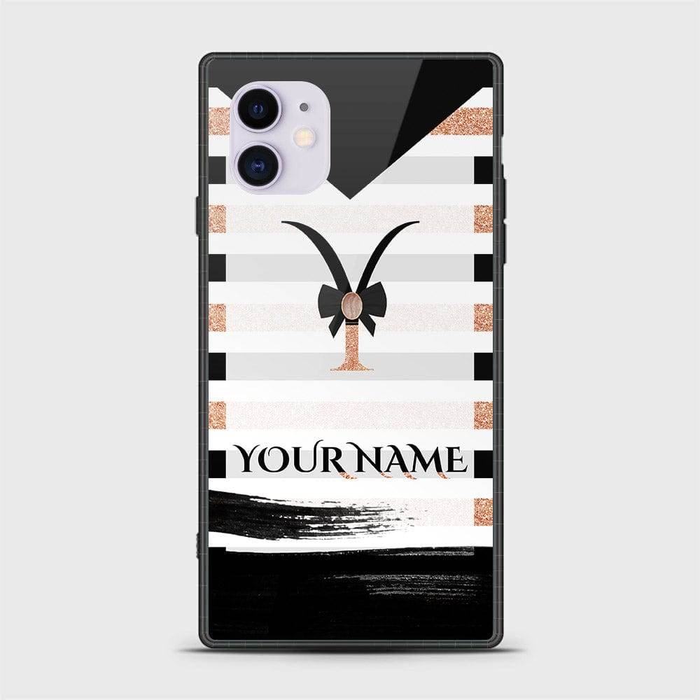 iPhone 11 Cover -Personalized Alphabet Series - HQ Ultra Shine Premium Infinity Glass Soft Silicon Borders Case Square Style Design8