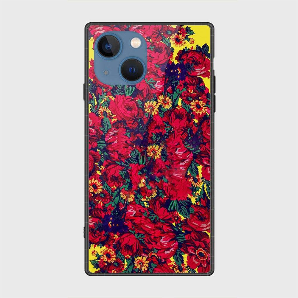 iPhone 13 Cover- Floral Series - HQ Ultra Shine Premium Infinity Glass Soft Silicon Borders Case Design1