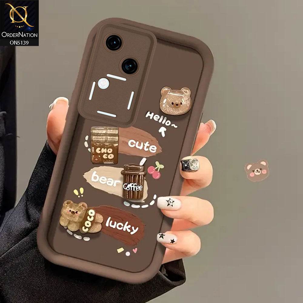Vivo V30 - Brown - Trendy 3D Cute Cartoon And Coffee Chocolate Soft Silicon Shockproof Case With Camera Protection - Futurestore.pk