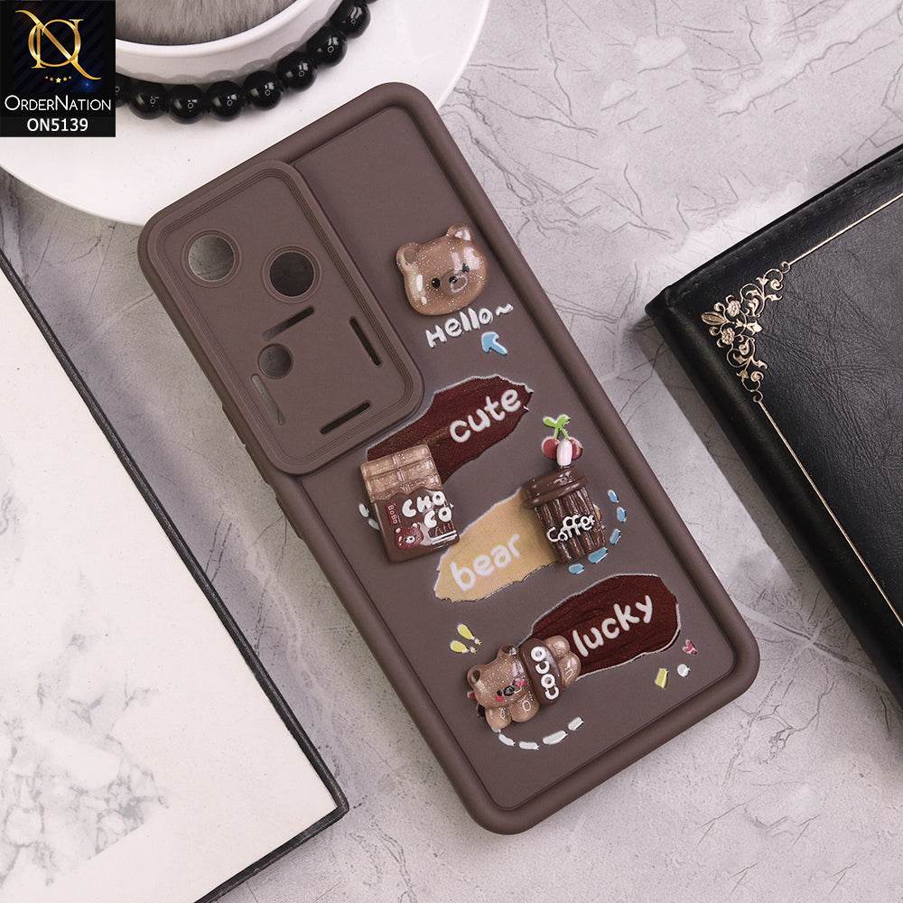 Vivo V30 - Brown - Trendy 3D Cute Cartoon And Coffee Chocolate Soft Silicon Shockproof Case With Camera Protection - Futurestore.pk