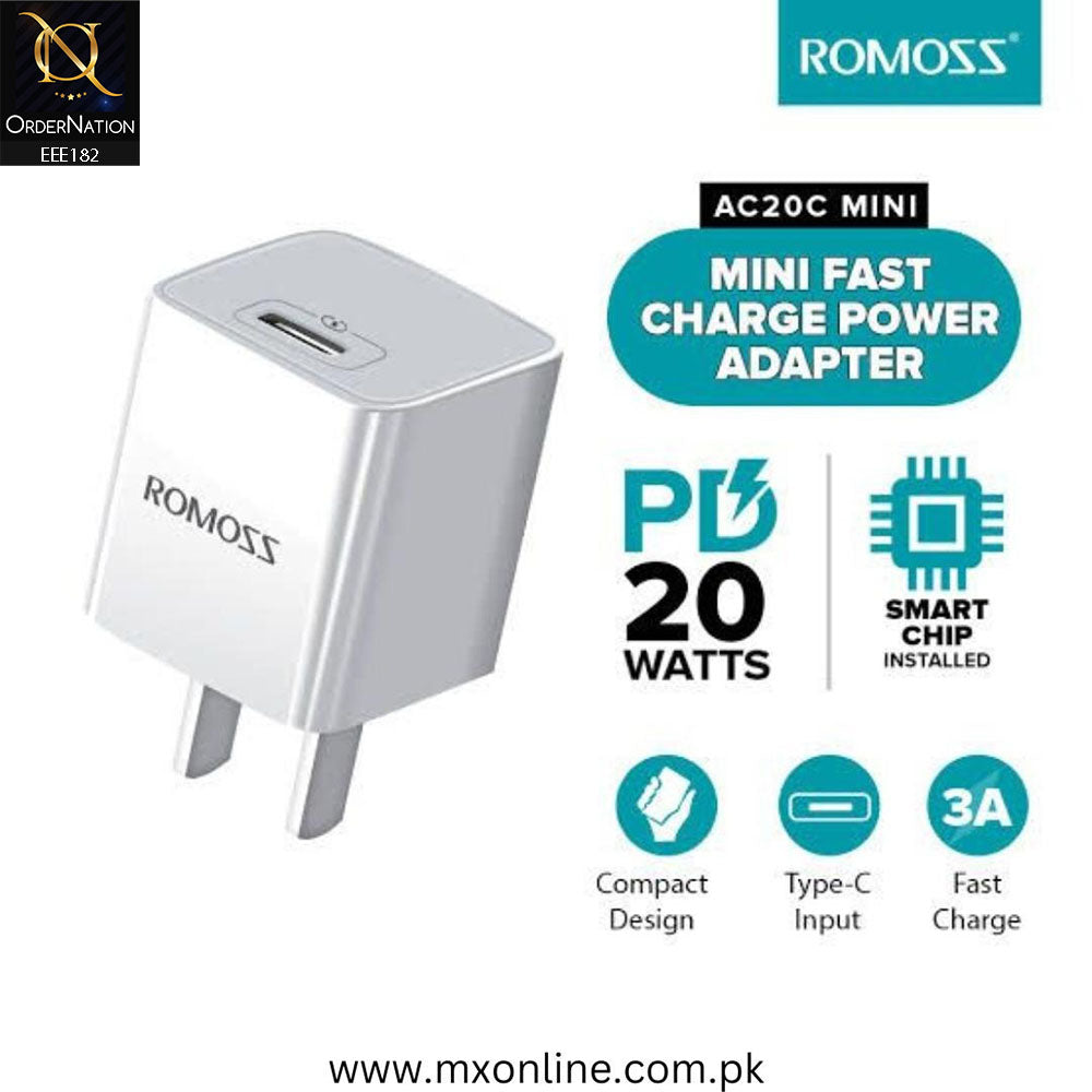 Romoss AC20C Mini 20W GaN USB-C Fast Charging Adapter - White